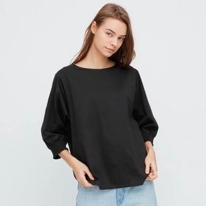 UNIQLO Mercerized Cotton Shirring 3/4 Sleeve